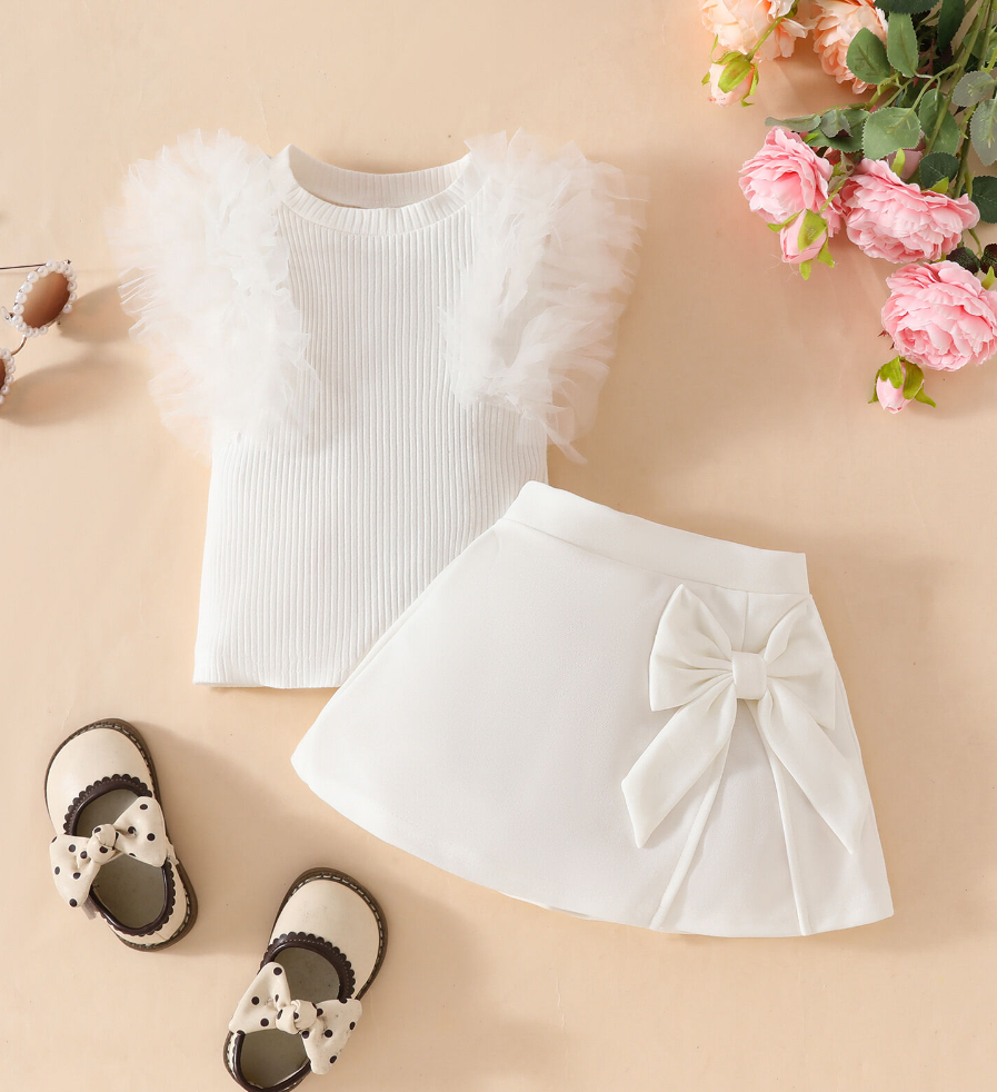 MESH STRIPED SLEEVELESS TOP SOLID COLOR SKIRT