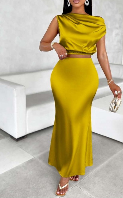 JOYE SATIN CROPPED SKIRT SET