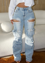 Load image into Gallery viewer, JOYE RHINESTONE HIGH RISE JEANS
