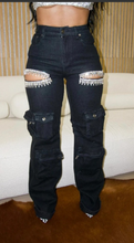 Load image into Gallery viewer, JOYE RHINESTONE HIGH RISE JEANS
