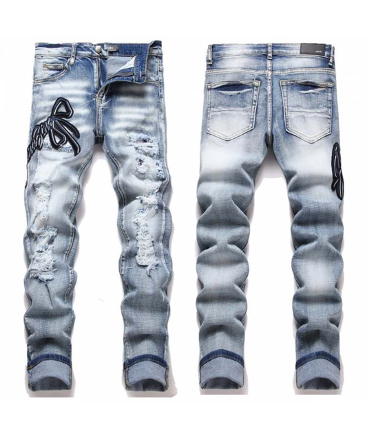 JOYE MEN EMBROIDERY PRINT JEANS