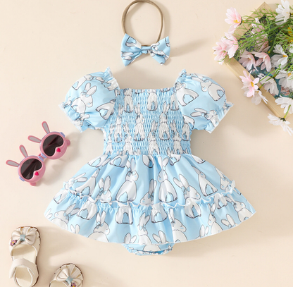 GIRLS EASTER BUNNY PATTERN DRESS