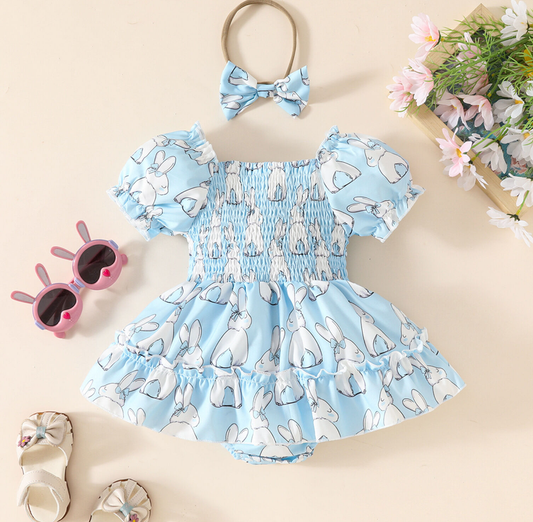 GIRLS EASTER BUNNY PATTERN DRESS