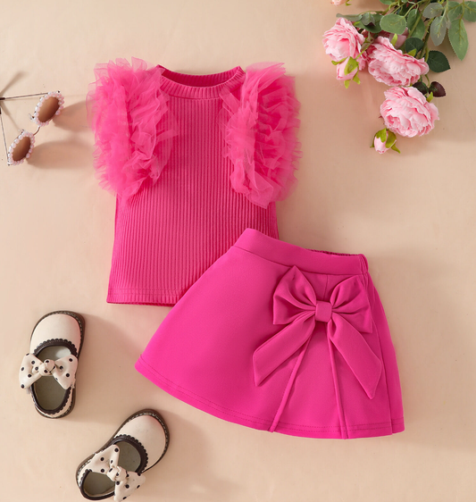 MESH STRIPED SLEEVELESS TOP SOLID COLOR SKIRT