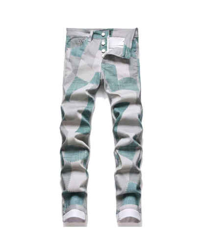 JOYE MEN PRINT COLOR BLOCK JEANS