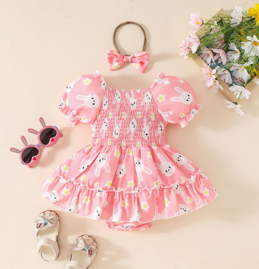 GIRLS EASTER BUNNY PATTERN DRESS