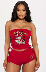 JOYE DRAWSTRING CROPPED TUBE SHORTS SET