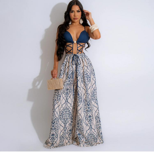JOYE WIDE LEG SPAGHETTI STRAP JUMPSUIT