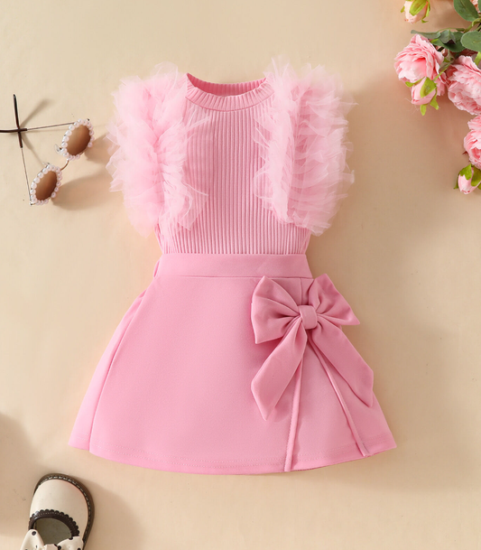 MESH STRIPED SLEEVELESS TOP SOLID COLOR SKIRT