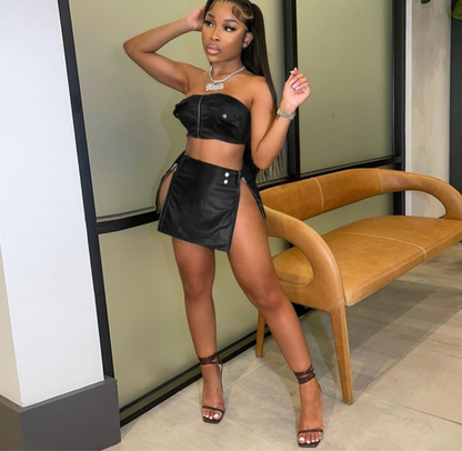 JOYE STRAPLESS SLIT MINI SKIRT SET