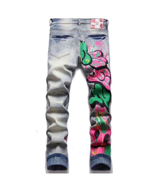 JOYE MEN CARTOON GRAPHIC JEANS