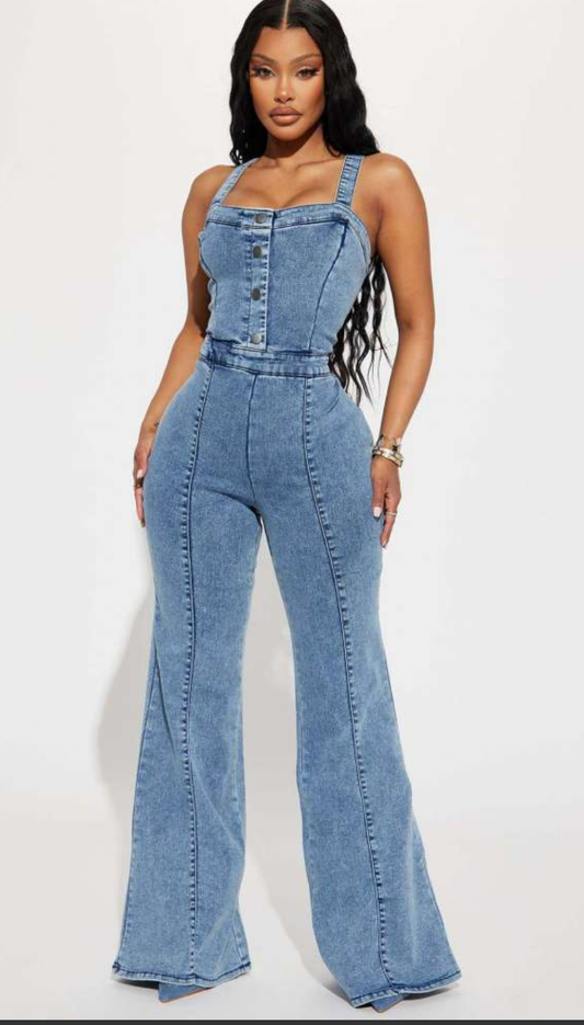 JOYE DENIM FLARED JUMPSUIT