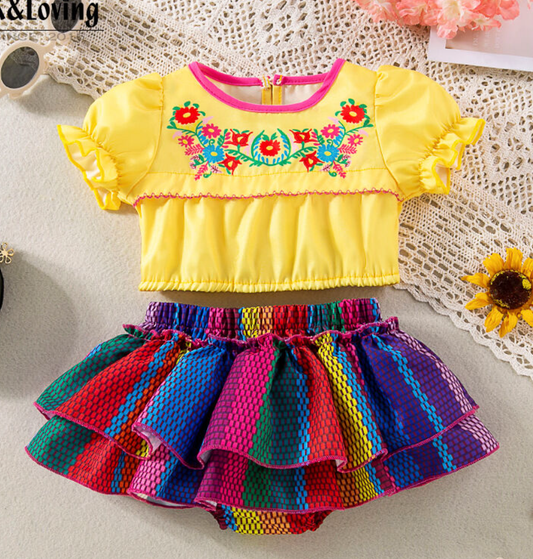 GIRLS PUFF SLEEVE SKIRT SETS