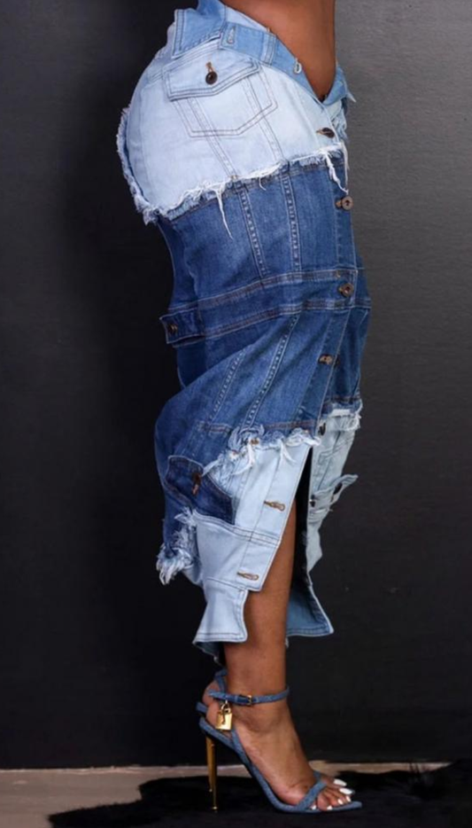 JOYE ASSYMETRICAL BUTTON UP DENIM SKIRT