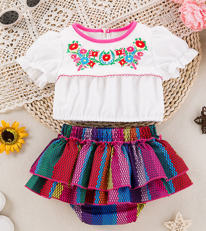 GIRLS PUFF SLEEVE SKIRT SETS