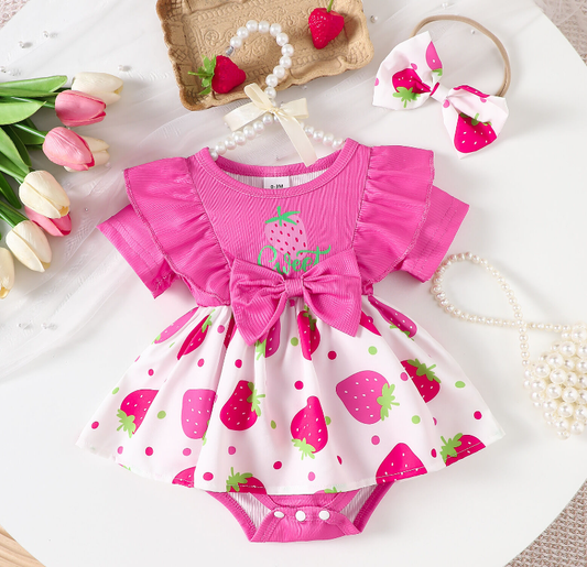 GIRL STRAWBERRY PRINT BODYSUIT DRESS