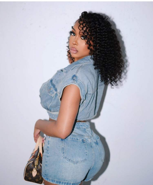 JOYE DENIM LAPEL CROPPED VEST SHORT SET