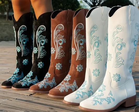 JOYE MID-CALF EMBROIDERY COWGIRL BOOTS