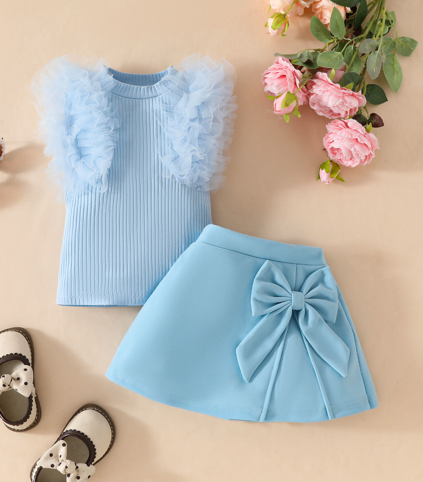 MESH STRIPED SLEEVELESS TOP SOLID COLOR SKIRT