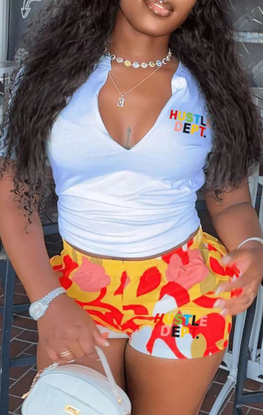 JOYE VNECK COLOR BLOCK SHORT SET