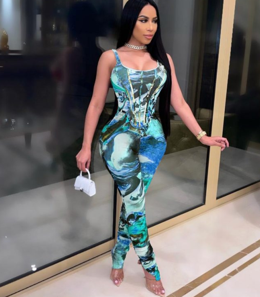 JOYE PRINT SLEEVELESS JUMPSUIT