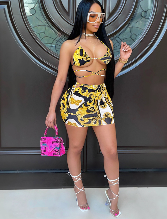 JOYE MULTICOLOR CROP TOP SKIRT SET