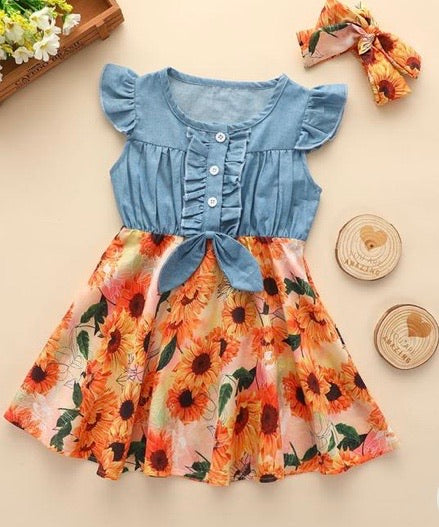 Denim Floral Sunflower Dress