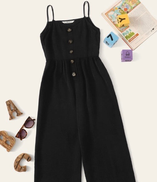 GIRL BUTTON FRONT WIDE LEG CAMI JUMPSUIT