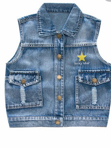 UNISEX STAR PRINT POCKET DENIM VEST