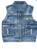 UNISEX STAR PRINT POCKET DENIM VEST