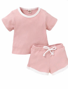 2 PIECE BABY UNISEX RIBBED TSHIRT & SHORTS SET