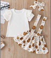 3 PIECE GIRL RIBBED TOP & FLOWER SUSPENDER SET HEADBAND INCLUDED