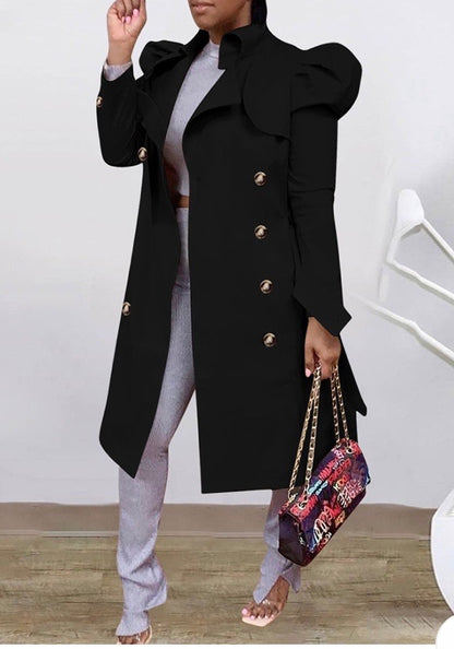 PLAIN PUFFED SLEEVE TRENCH COAT