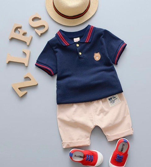 2 PIECE SHORT SLEEVE POLO COLLAR SHIRT