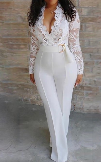 PLUNGE LACE INSERT BODIED JUMPSUIT