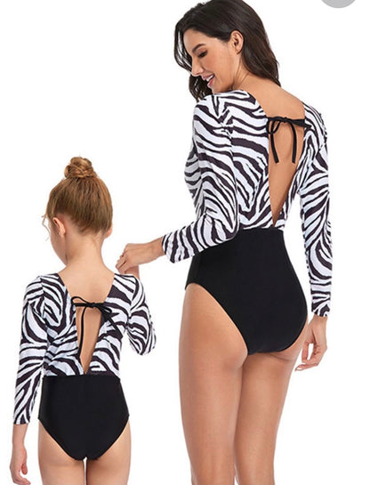 MOMMY & ME ZEBRA PATTERN ONE PIECE SWIMSUIT