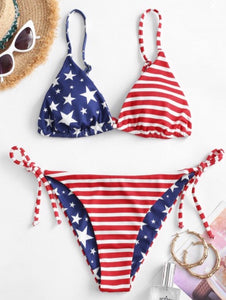 AMERICAN FLAG RIBBED STRING BIKINI SWIMWEAR