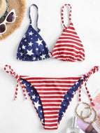 AMERICAN FLAG RIBBED STRING BIKINI SWIMWEAR