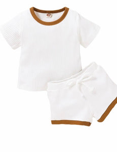 2 PIECE BABY UNISEX RIBBED TSHIRT & SHORTS SET