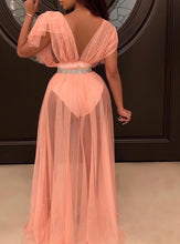 Load image into Gallery viewer, DEEP V-NECK SEE THROUGH MESH MAXI DRESS
