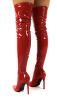 Load image into Gallery viewer, JOYE PATENT RED THIGH HIGH BOOTS
