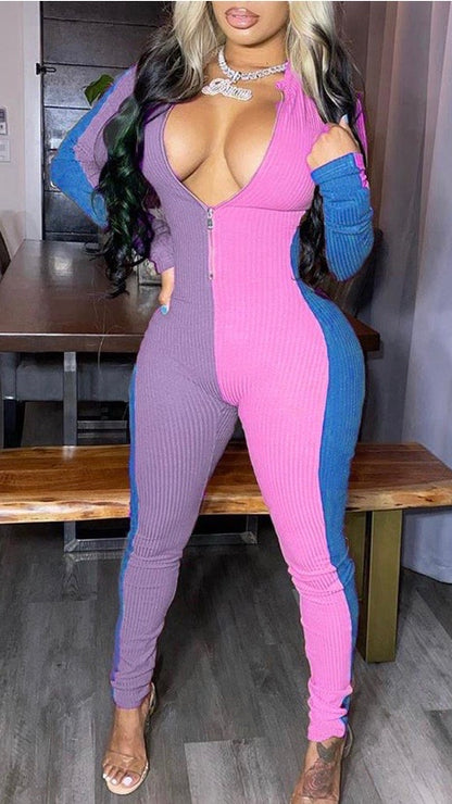 BLOCK LONG SLEEVE JUMPSUIT