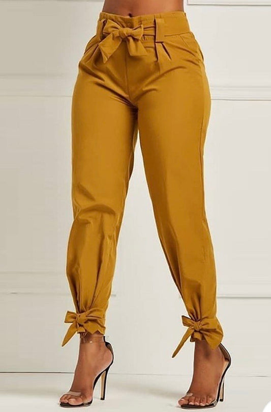 SOLID BOW TIE HIGH WAIST PANTS