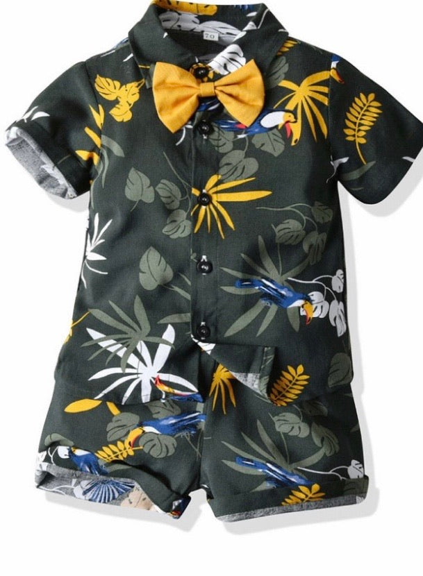 2 PIECE TODDLER BOY HAWAIK BOW TIE SHIRT & SHORTS BEACHWEAR SET