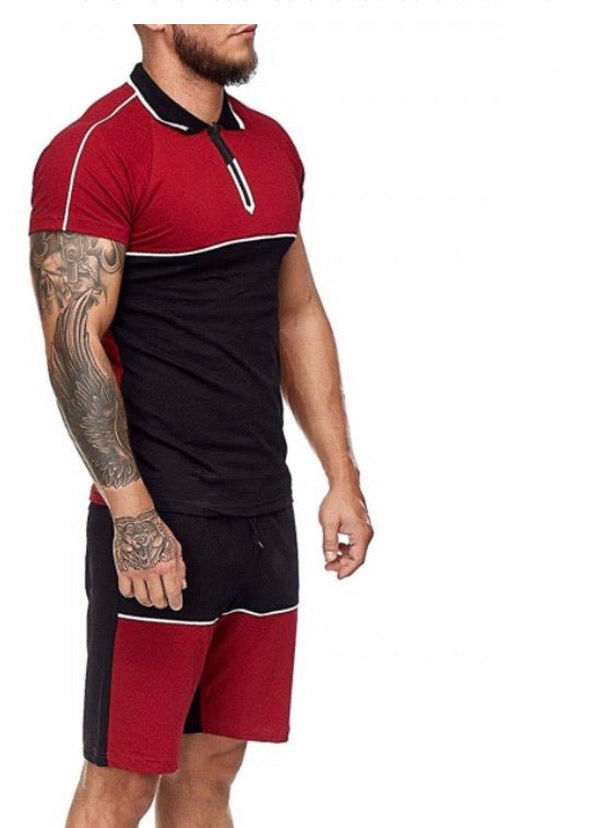 MEN HALF ZIP T-SHIRT& DRAWSTRING SHORT SET