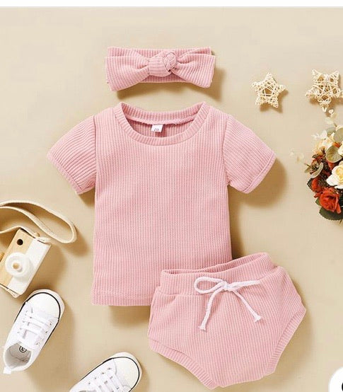 3 Piece Solid T-shirt& Bloomers Headband included