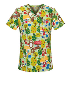 VNECK CARTOON PRINT SCRUB TOP