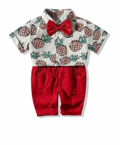 2 PIECE PINEAPPLE PRINT COLLAR SHIRT MATCHING BOW TIE