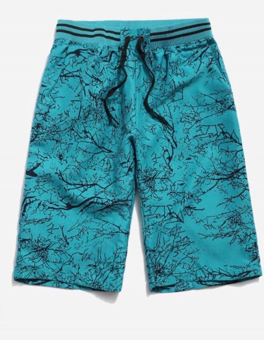 MEN TREE BRANCH PRINT DRAWSTRING LOUNGE SHORTS