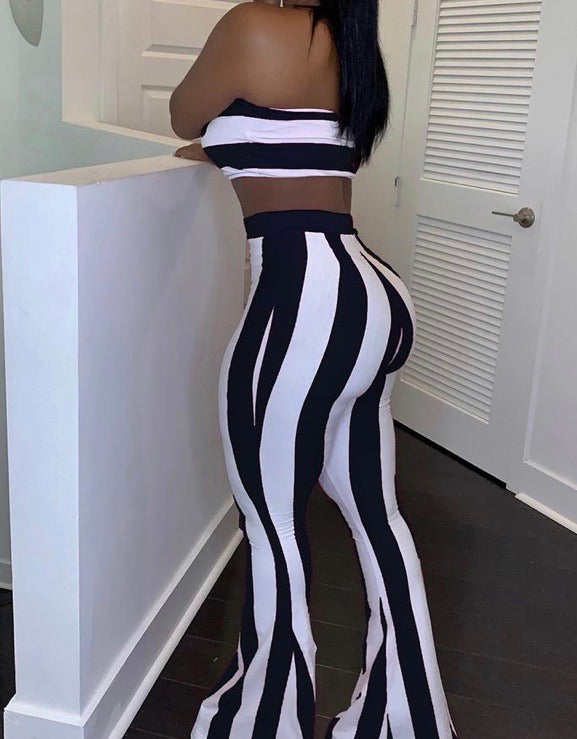 STRIPED CROP TOP & BELL BOTTOM PANTS SET